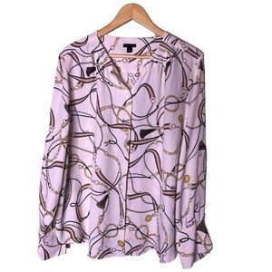 Ann Taylor White Blouse With Tassel Designs Size XL.